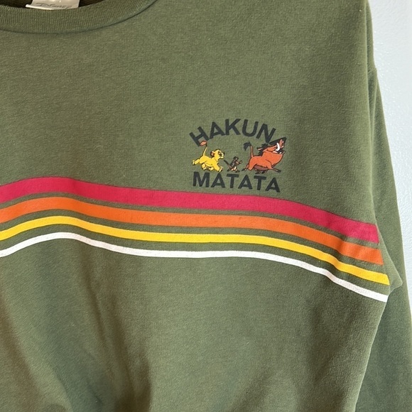 DISNEY Hakuna Matata Cropped Shirt Olive Green Juniors Size Large Front Tie - Picture 2 of 8